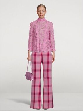 SMYTHE Scalloped Lace Top Flamingo Pink Sheer Size Large